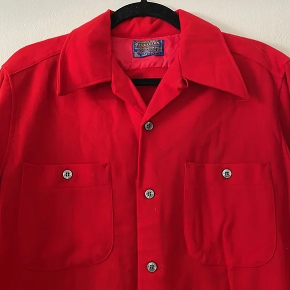 Vintage Medium Pendleton 100% Wool Red Long Sleeve Shirt Made in USA